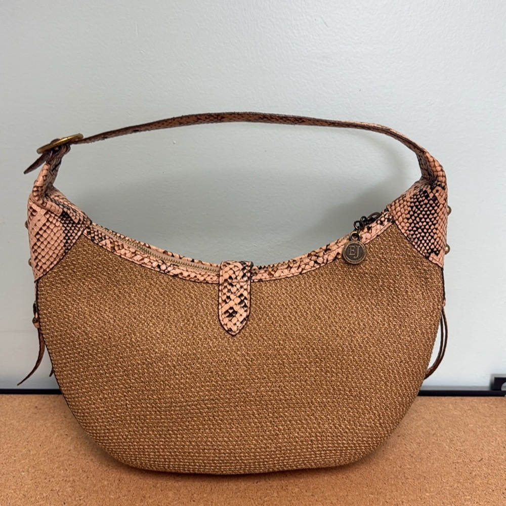 ERIC JAVITAS New York Squishee hobo bag Vintage Snake Skin Straw Bag Purse - Picture 2 of 12